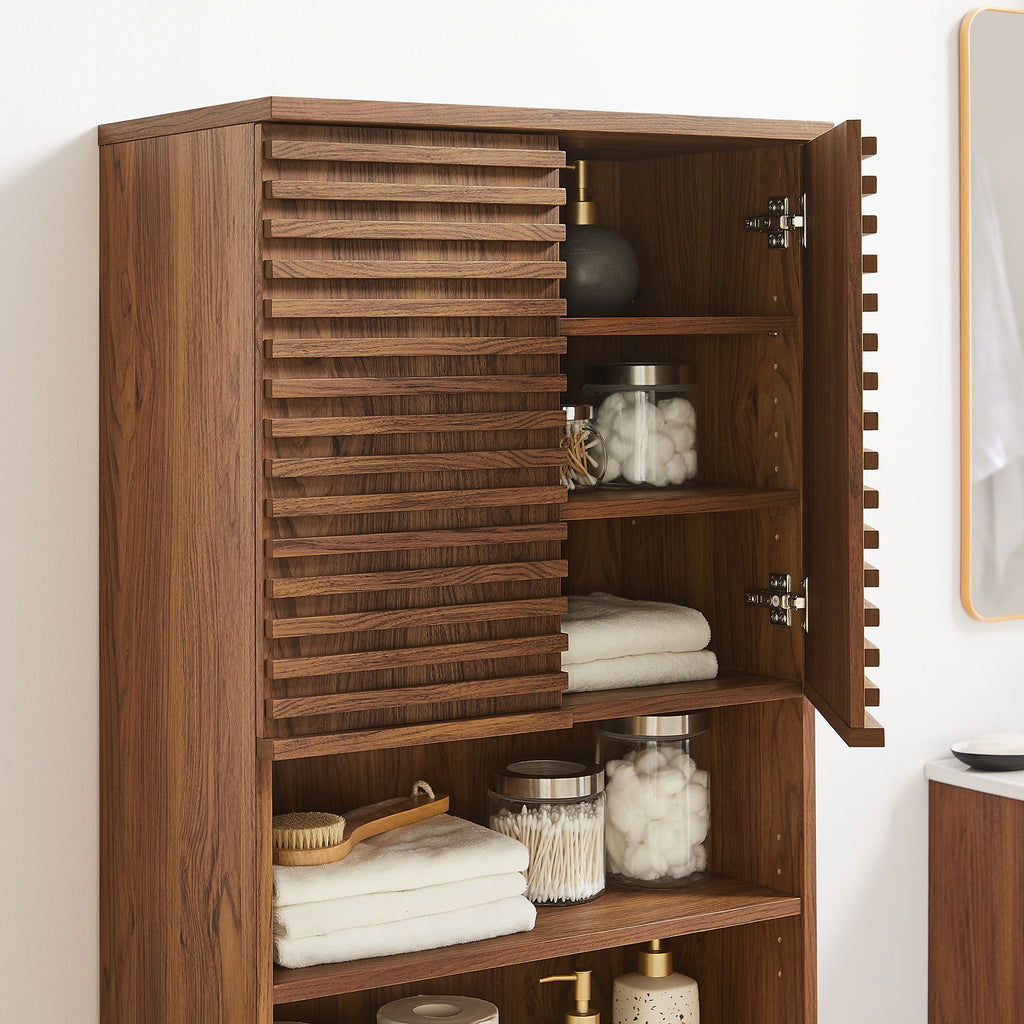 Render Tall Bathroom Storage Cabinet - Walnut