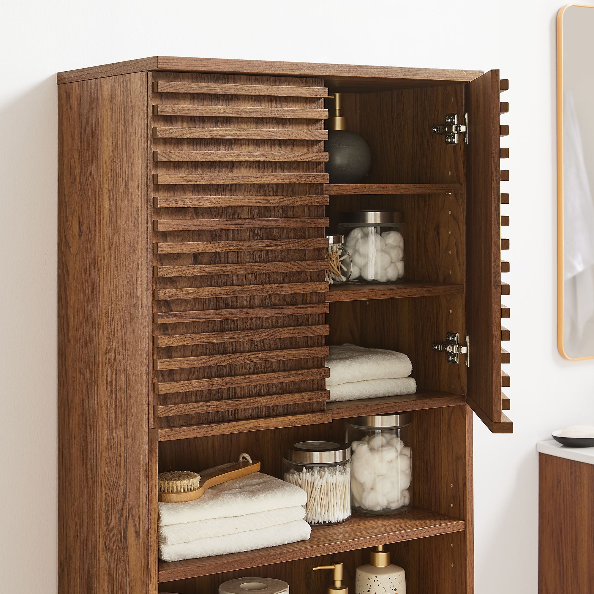 Render Tall Bathroom Storage Cabinet - Walnut