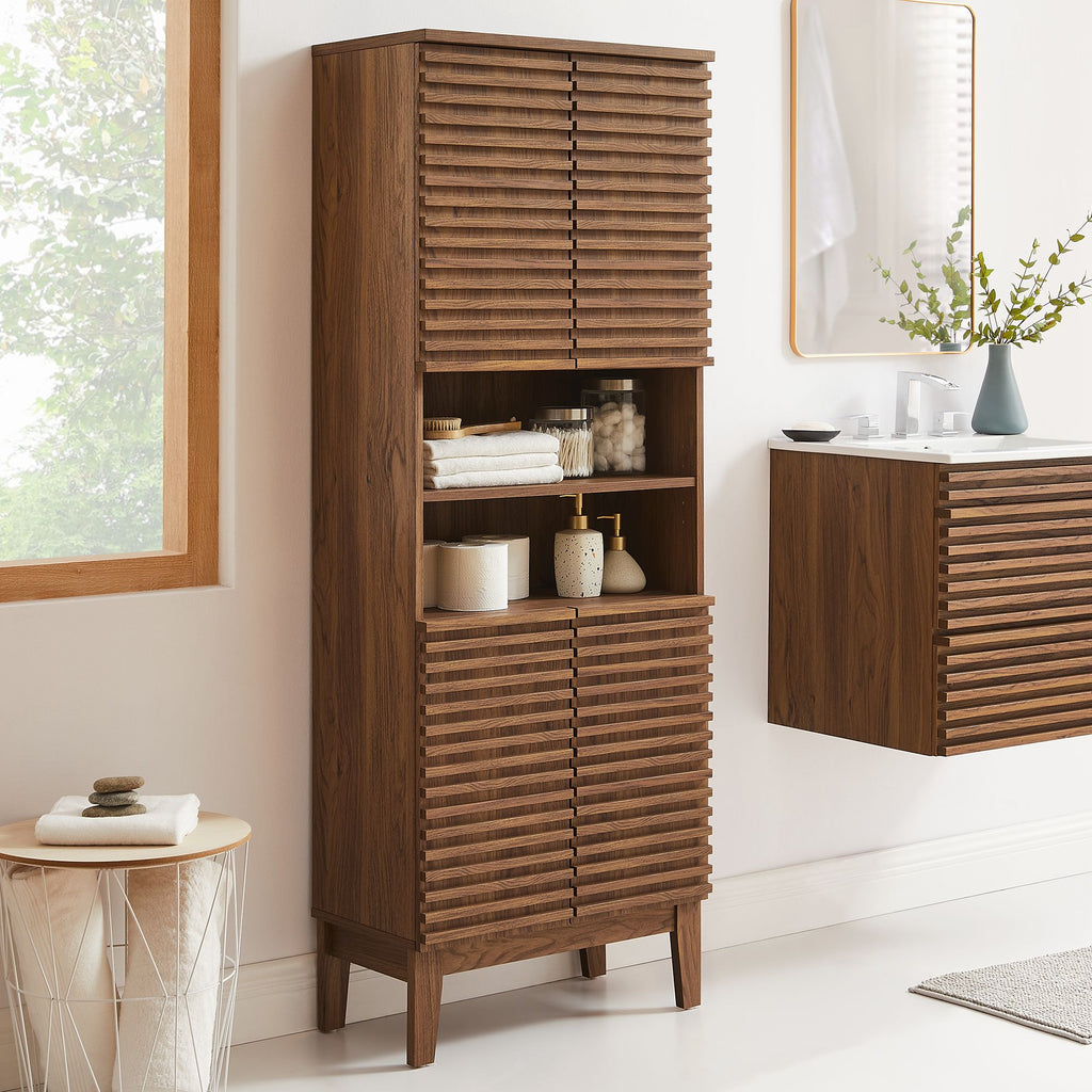 Render Tall Bathroom Storage Cabinet - Walnut