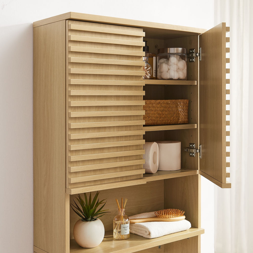 Render Over the Toilet Bathroom Storage Cabinet - Oak