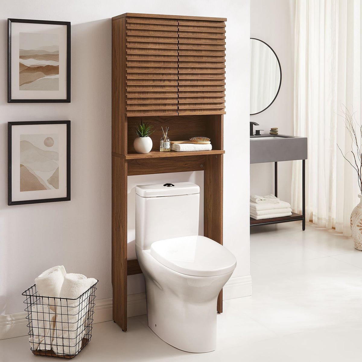 Render Over the Toilet Bathroom Storage Cabinet - Walnut