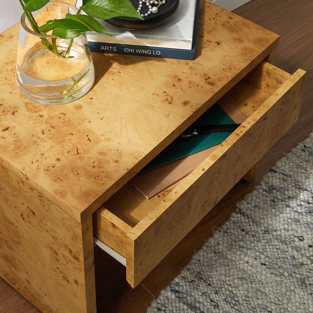 Hudson 1-Drawer Burl Wood Nightstand - Natural