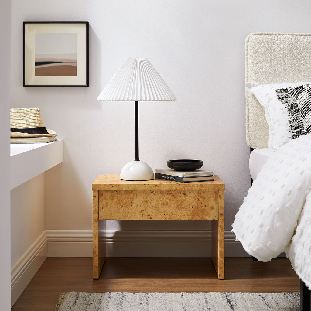 Hudson 1-Drawer Burl Wood Nightstand - Natural