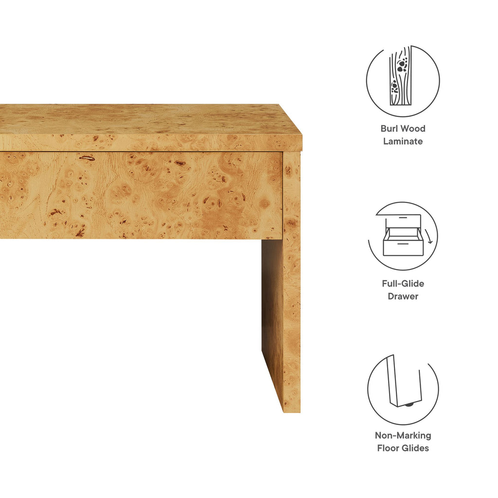 Hudson 1-Drawer Burl Wood Nightstand - Natural