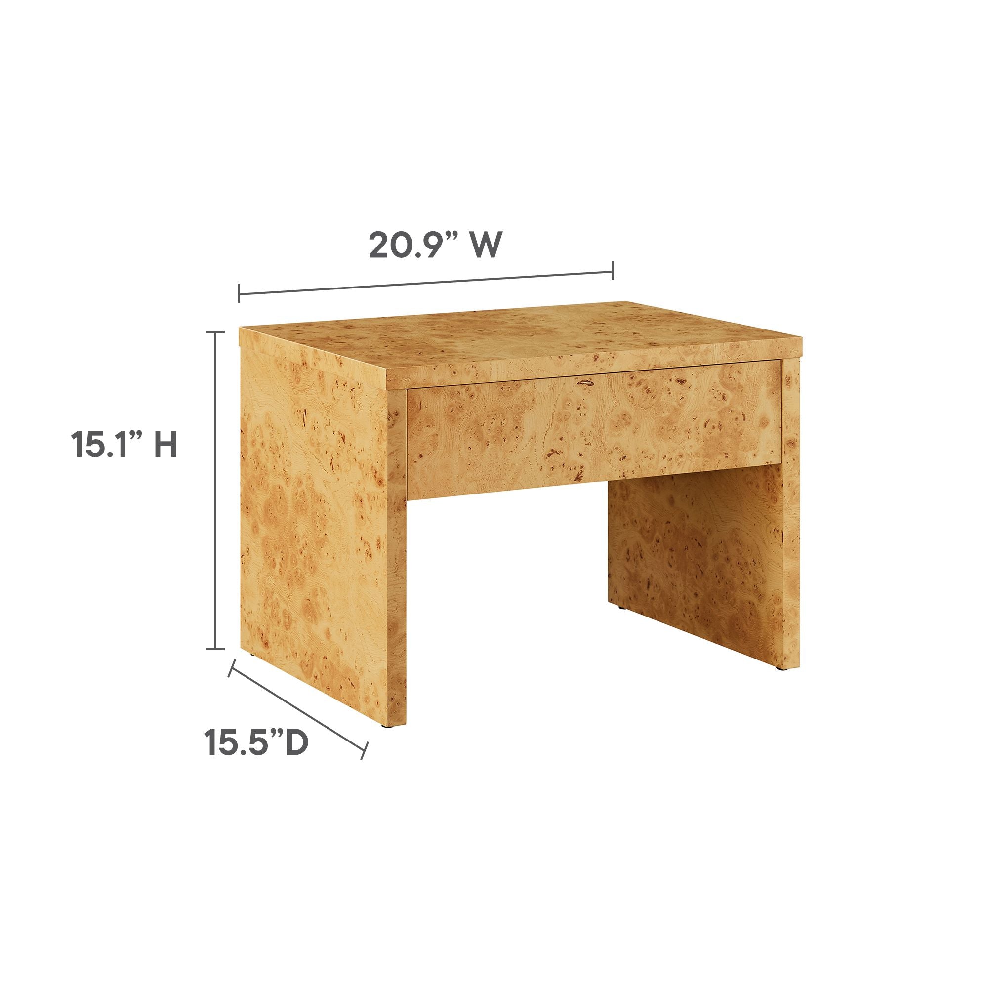 Hudson 1-Drawer Burl Wood Nightstand - Natural