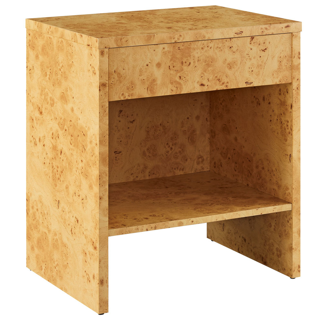 Hudson 1-Drawer Burl Wood Nightstand With Shelf - Natural