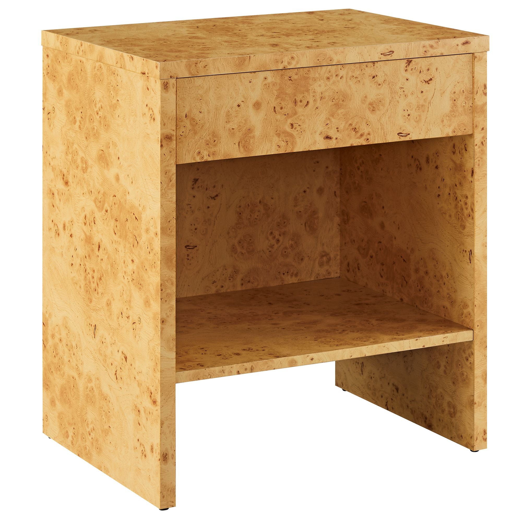 Hudson 1-Drawer Burl Wood Nightstand With Shelf - Natural