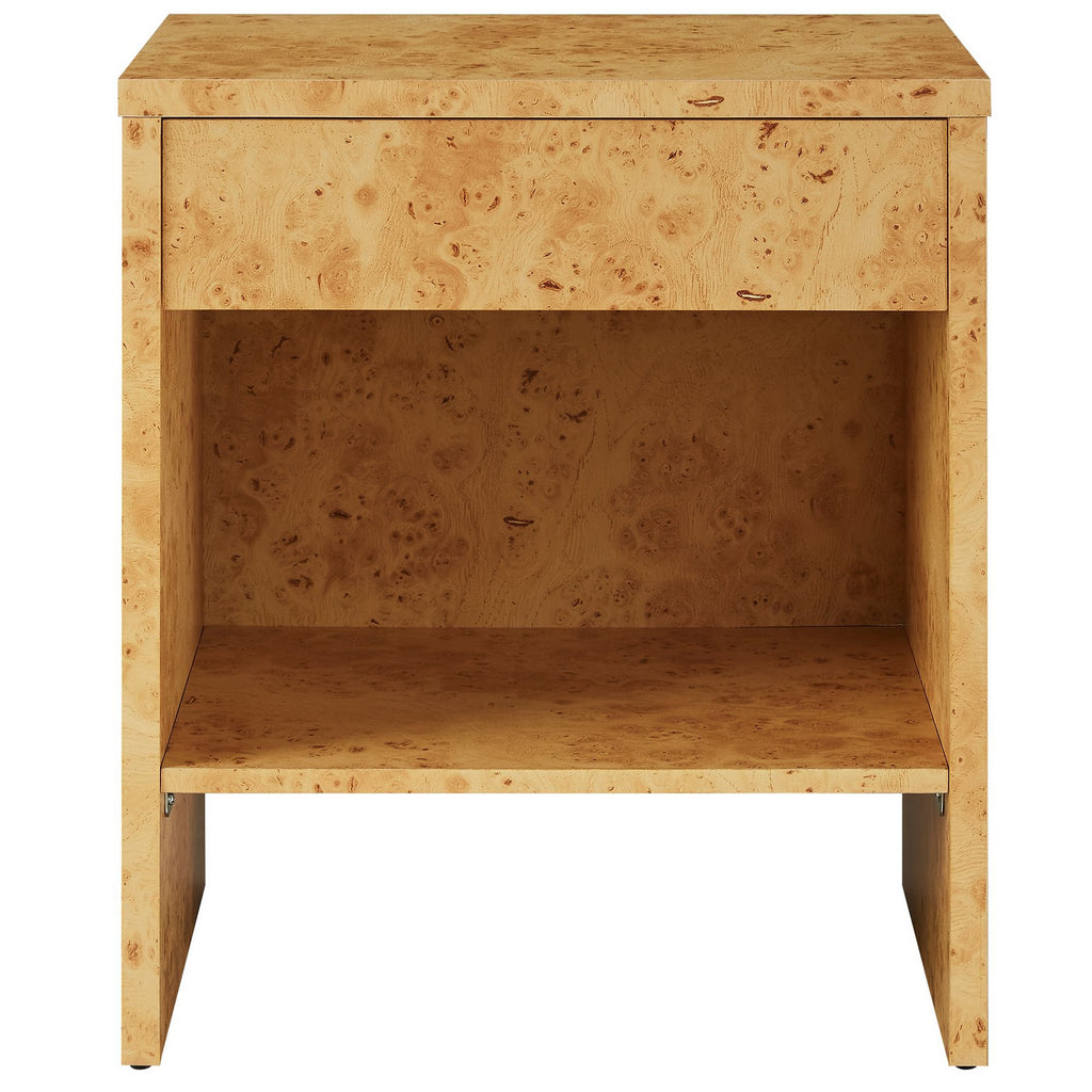 Hudson 1-Drawer Burl Wood Nightstand With Shelf - Natural