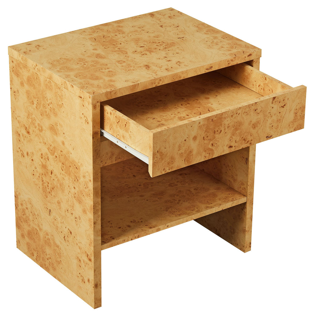 Hudson 1-Drawer Burl Wood Nightstand With Shelf - Natural
