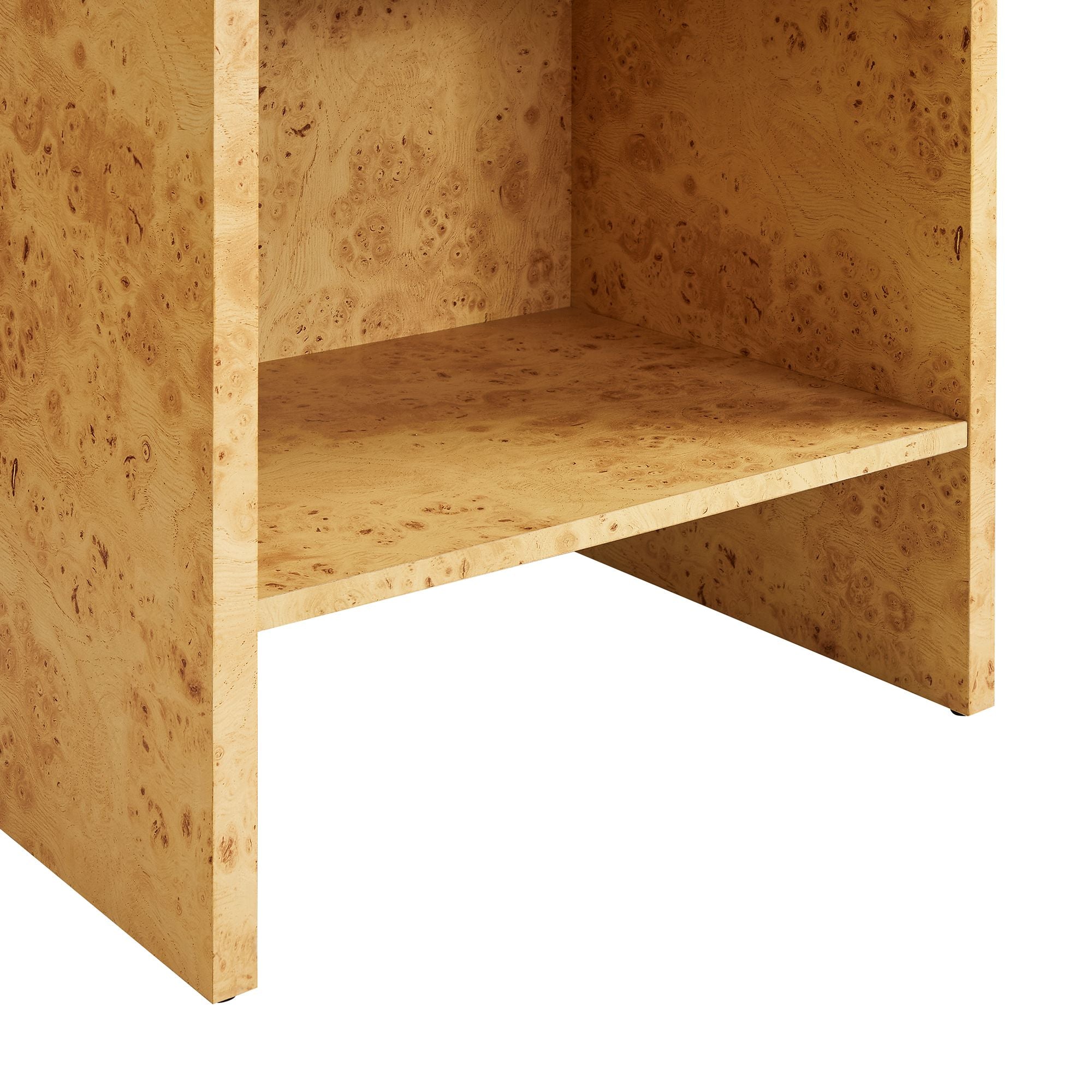 Hudson 1-Drawer Burl Wood Nightstand With Shelf - Natural