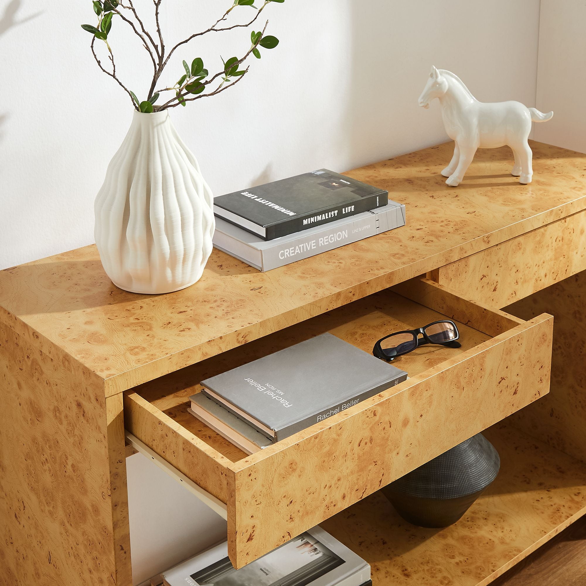 Hudson 2-Drawer Burl Wood Console Table - Natural