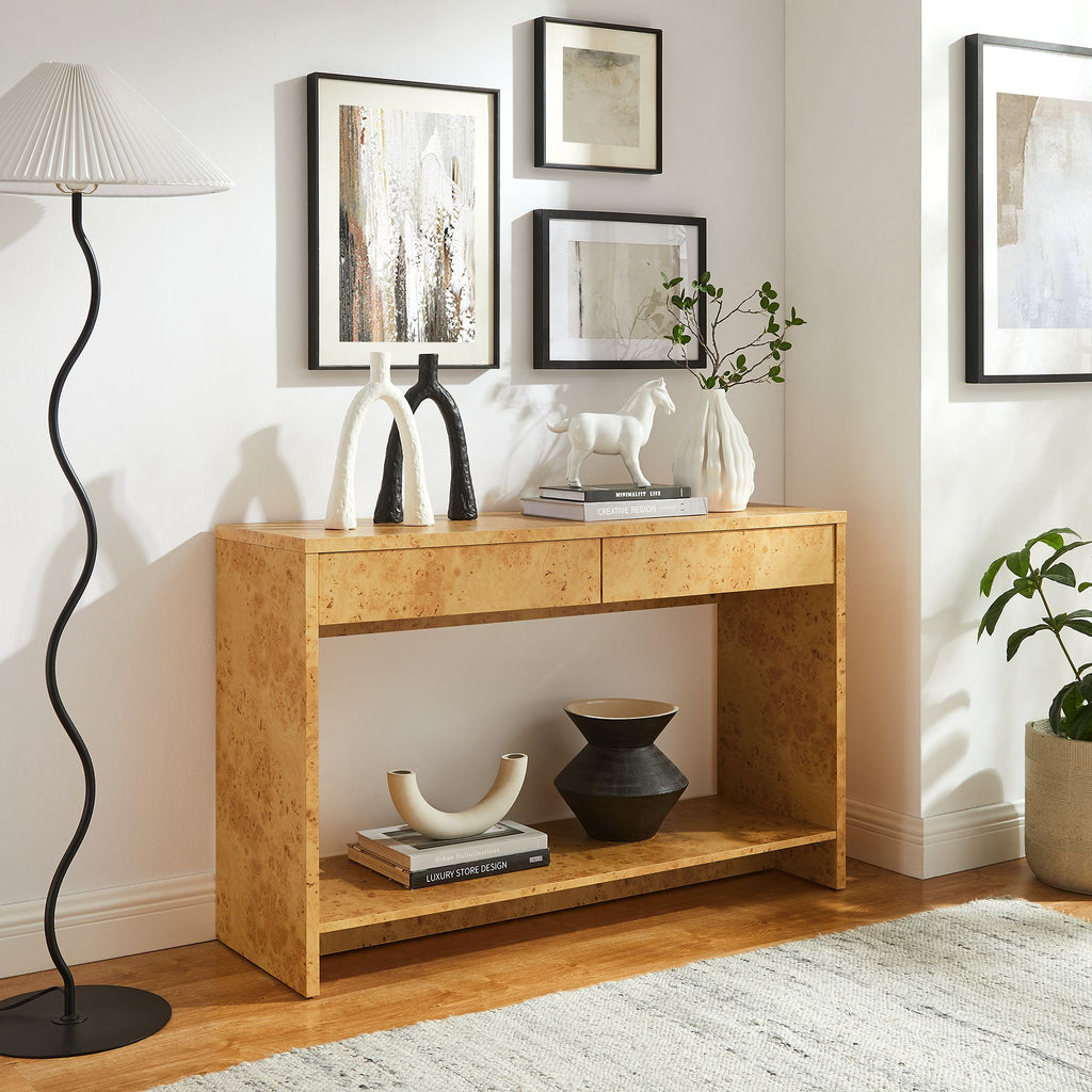 Hudson 2-Drawer Burl Wood Console Table - Natural