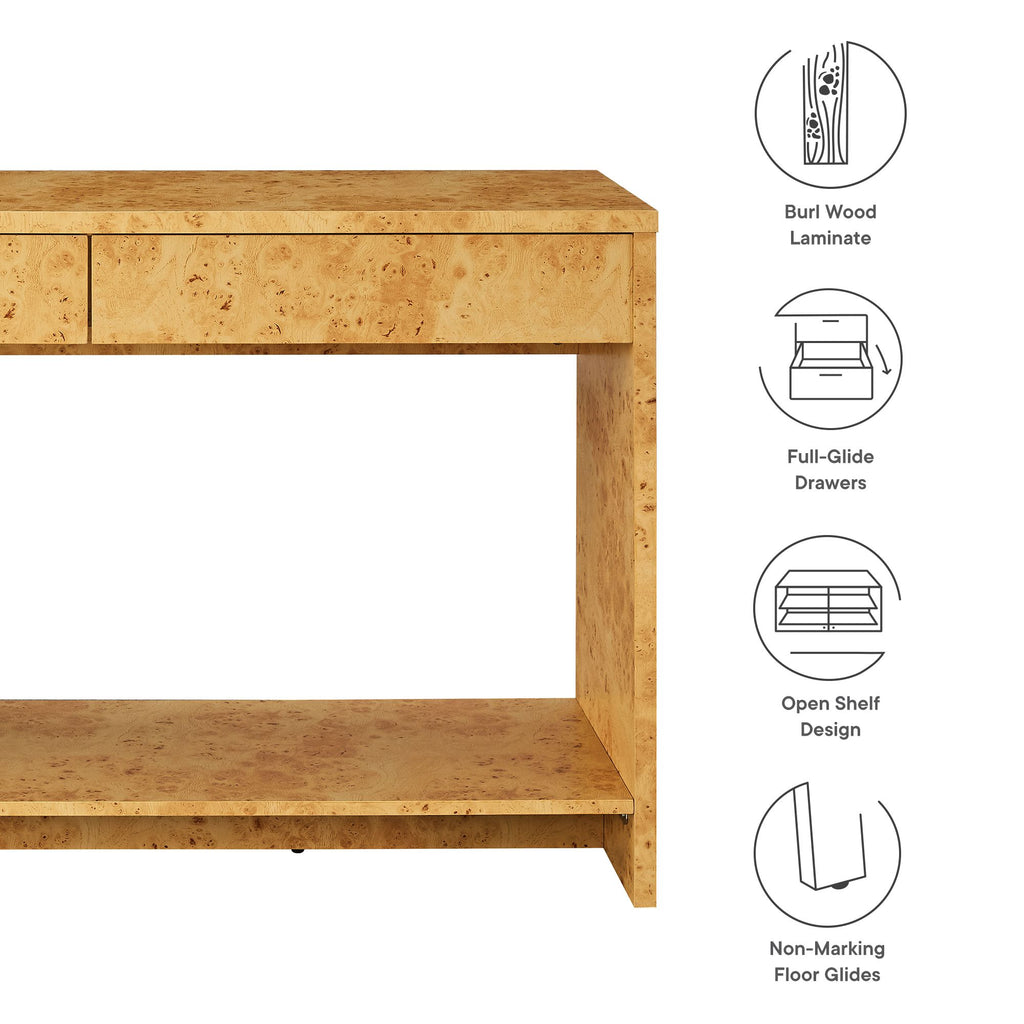 Hudson 2-Drawer Burl Wood Console Table - Natural