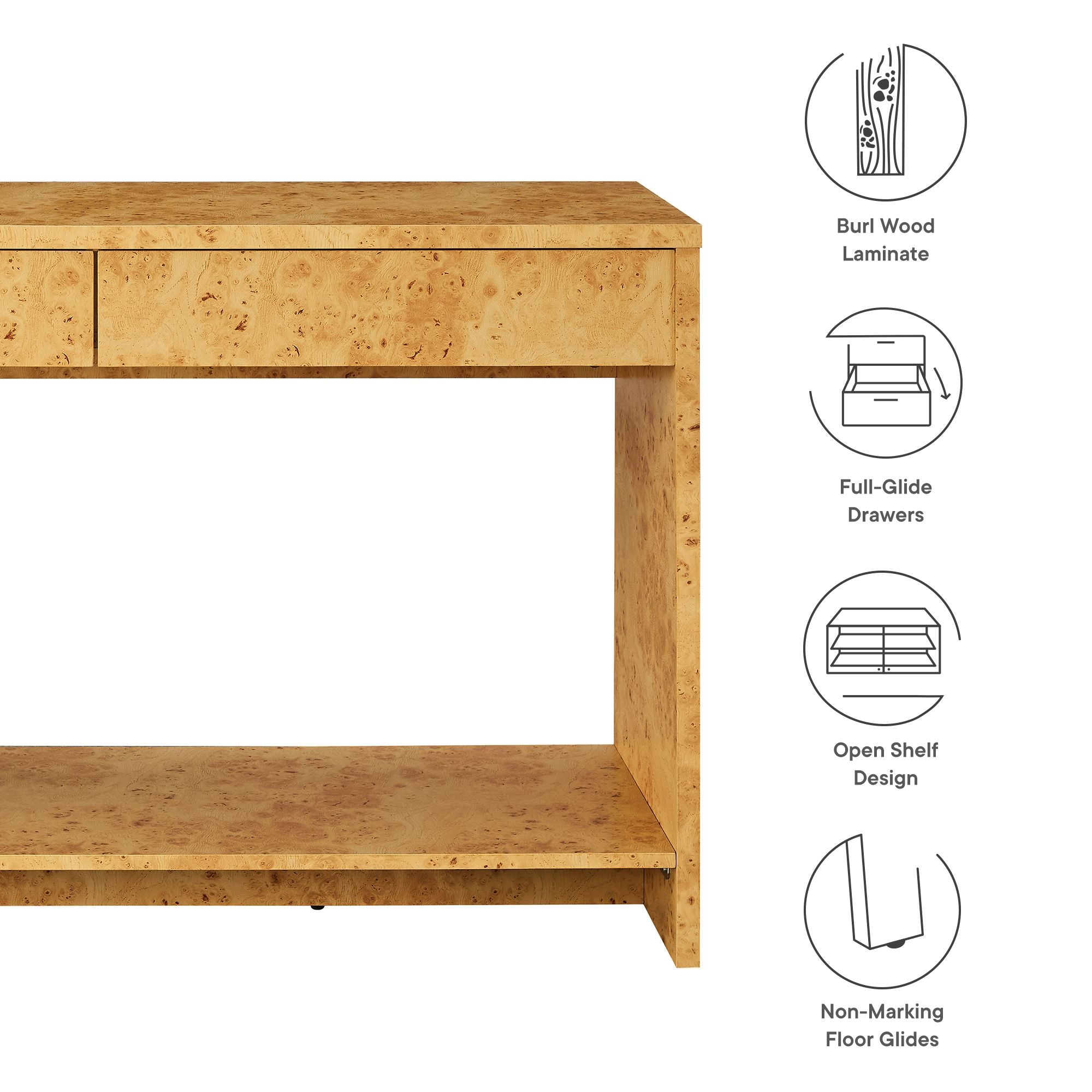 Hudson 2-Drawer Burl Wood Console Table - Natural