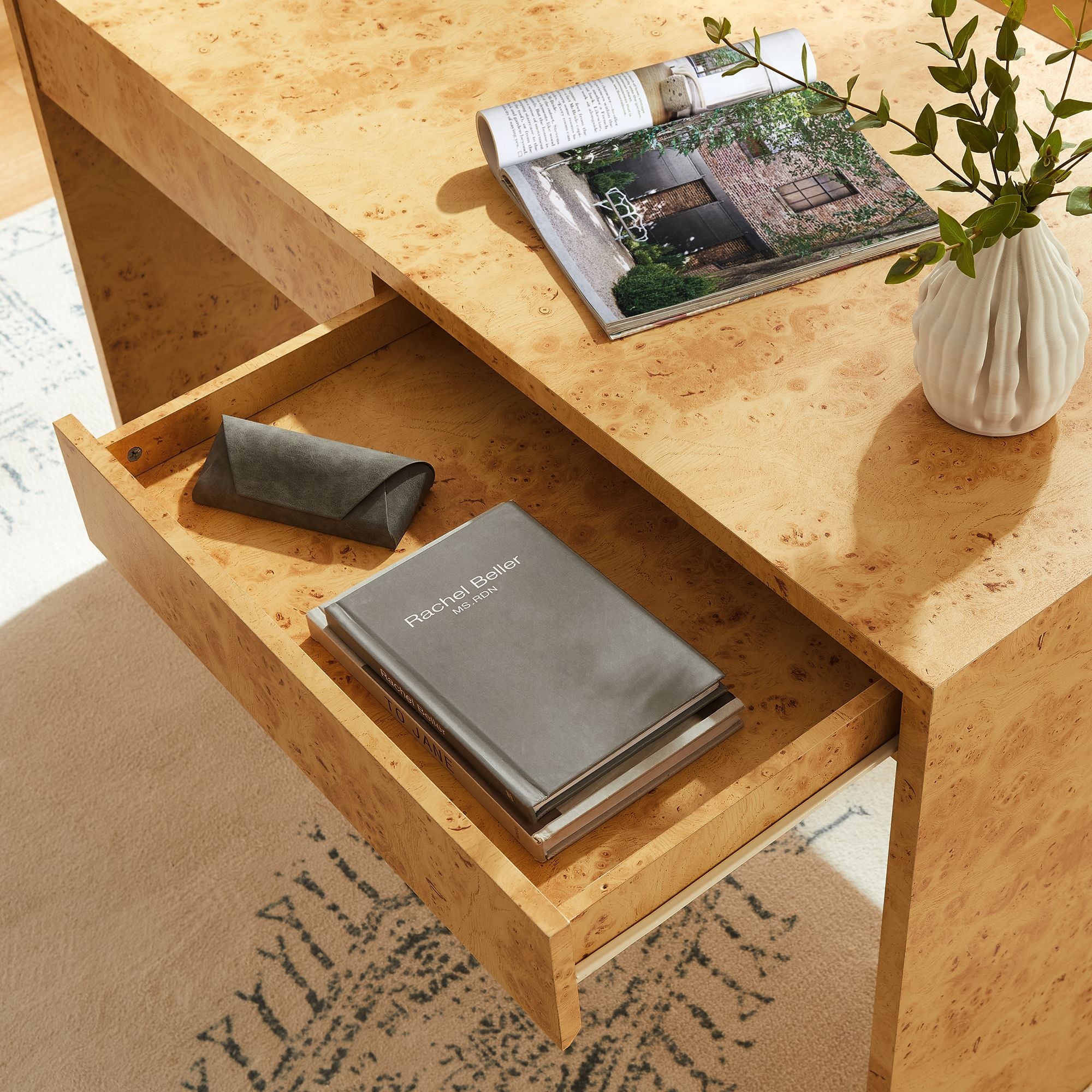 Hudson 2-Drawer Burl Wood Desk - Natural