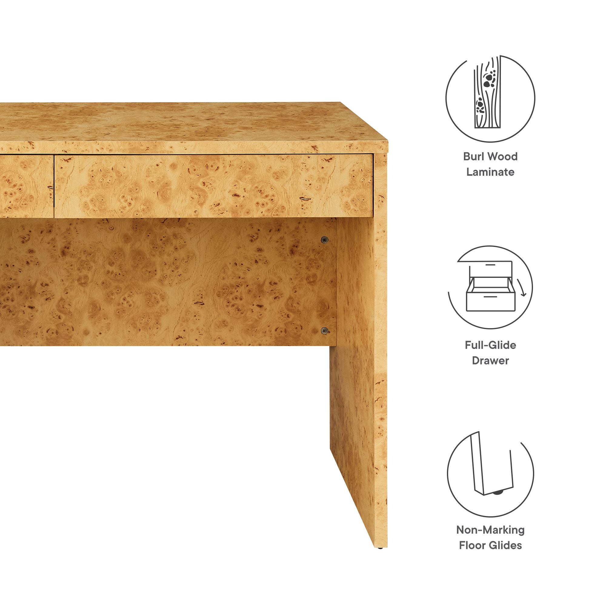 Hudson 2-Drawer Burl Wood Desk - Natural