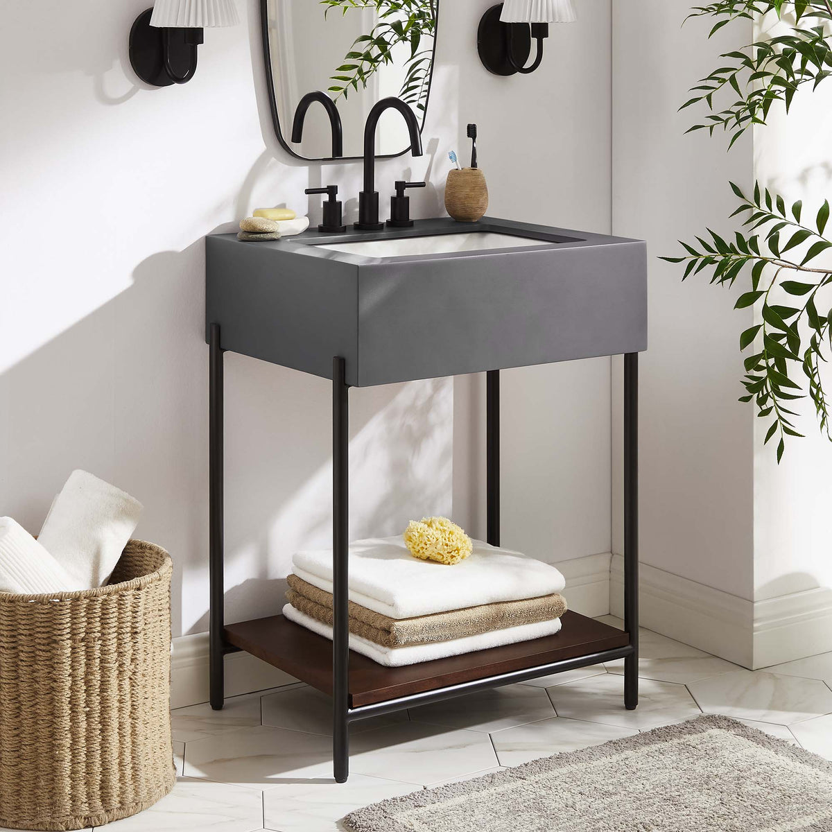 Etch 24" Bathroom Vanity with Sink - Black White