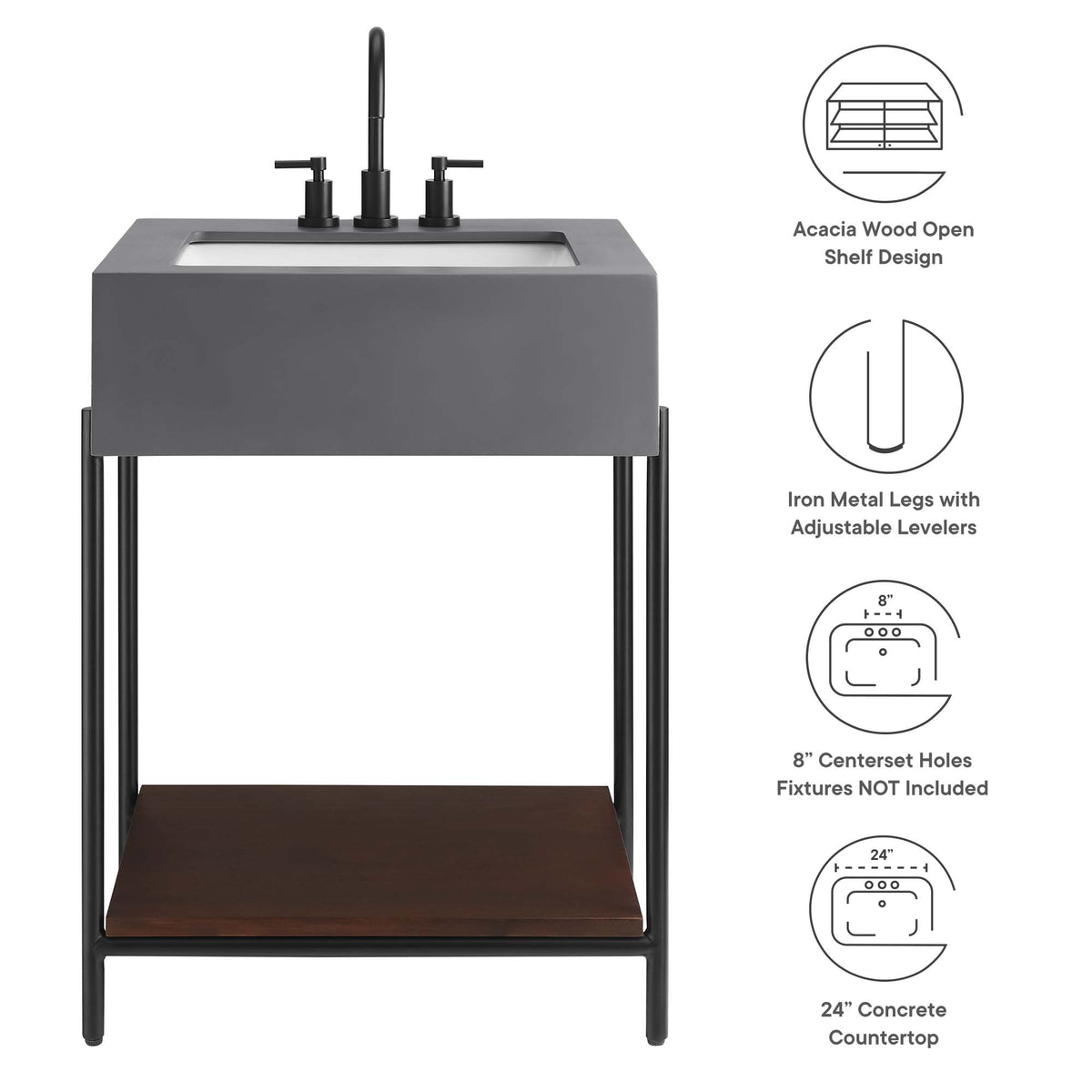 Etch 24" Bathroom Vanity with Sink - Black White