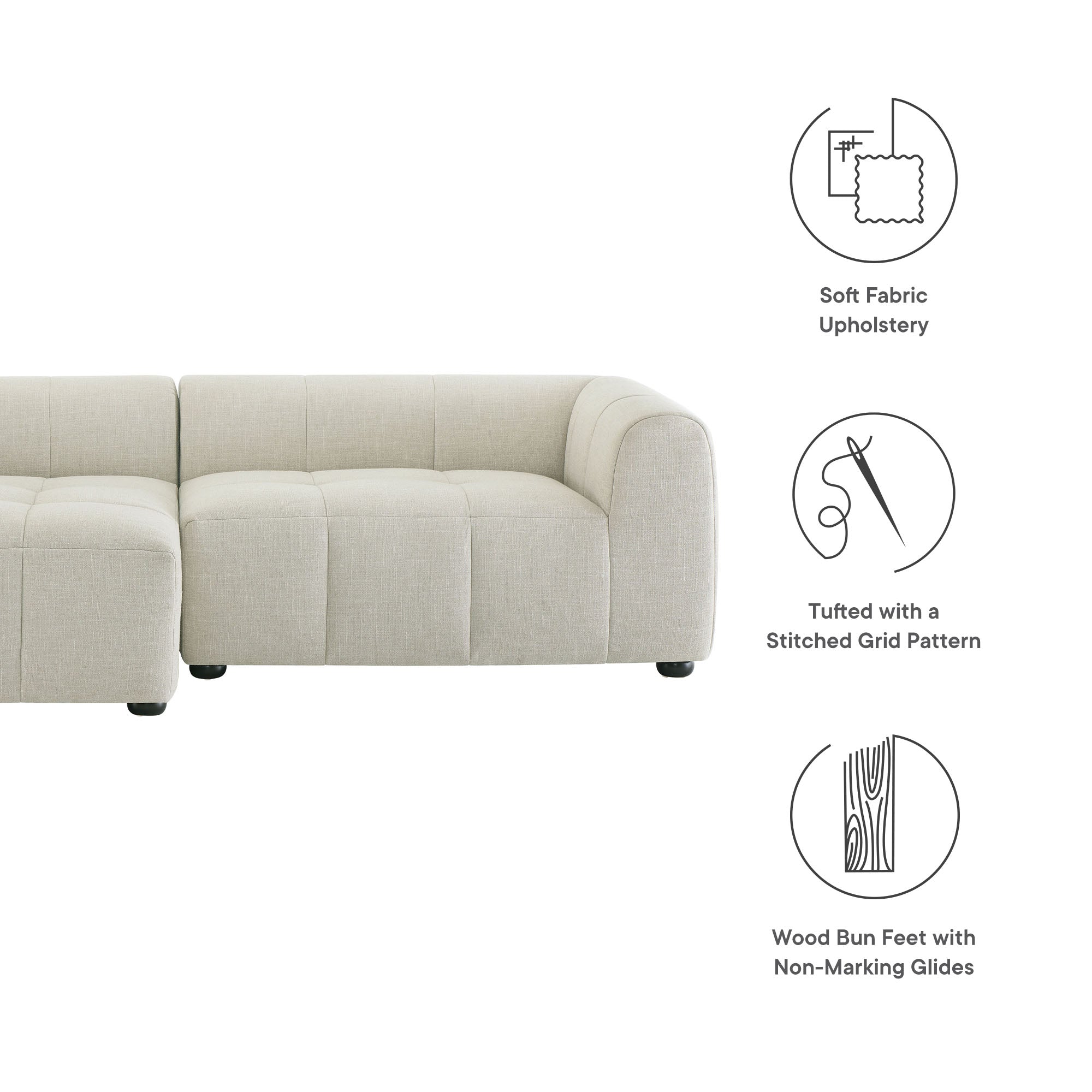 Liana Left-Facing Upholstered Fabric Modular Sofa with Chaise - Linen