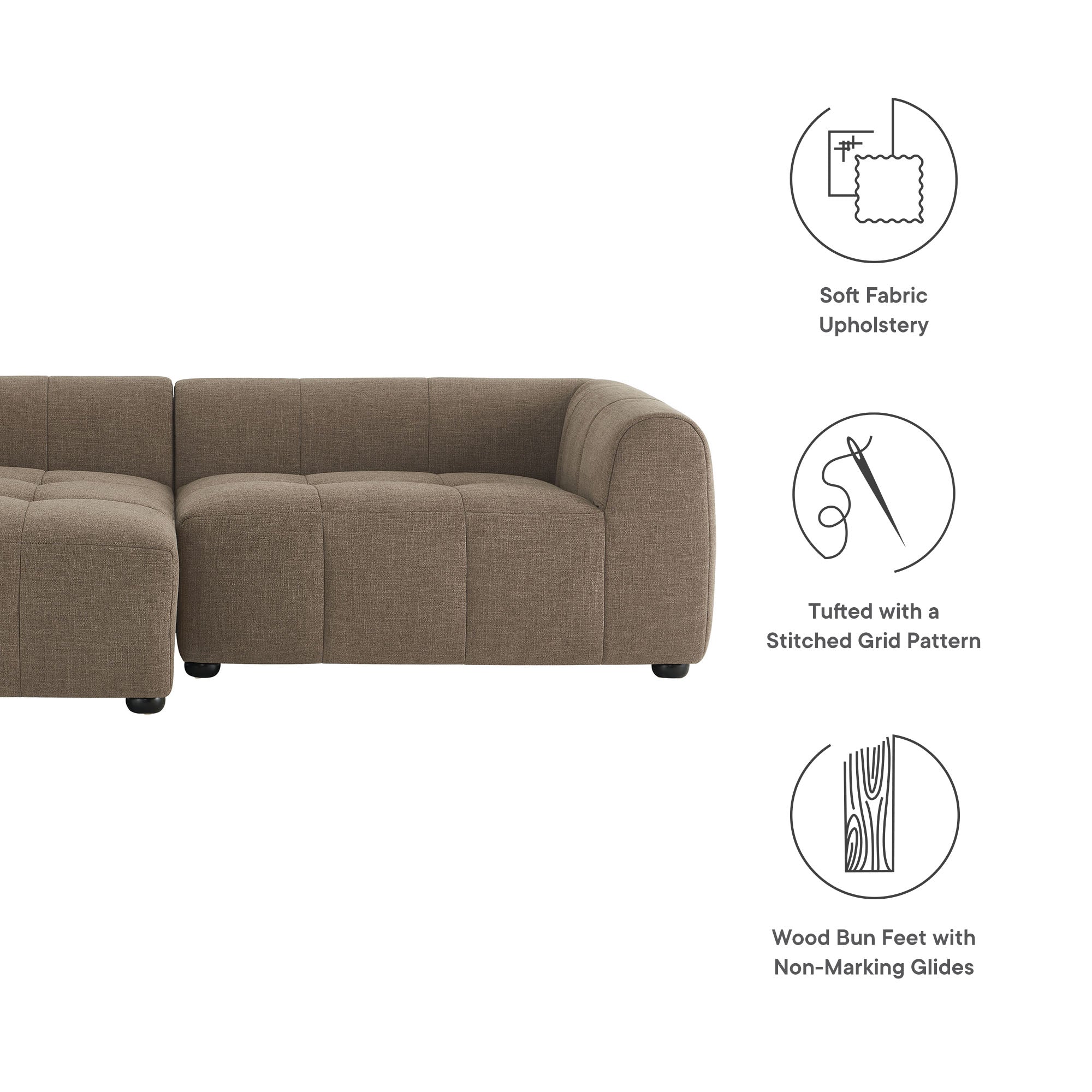 Liana Left-Facing Upholstered Fabric Modular Sofa with Chaise - Mocha