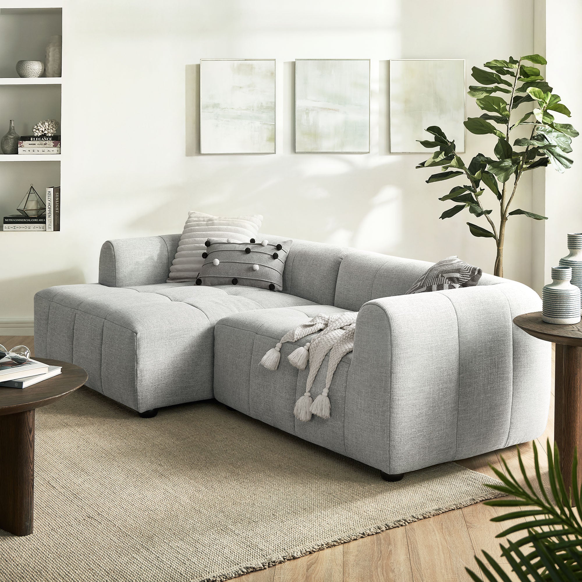 Liana Left-Facing Upholstered Fabric Modular Sofa with Chaise - Pewter