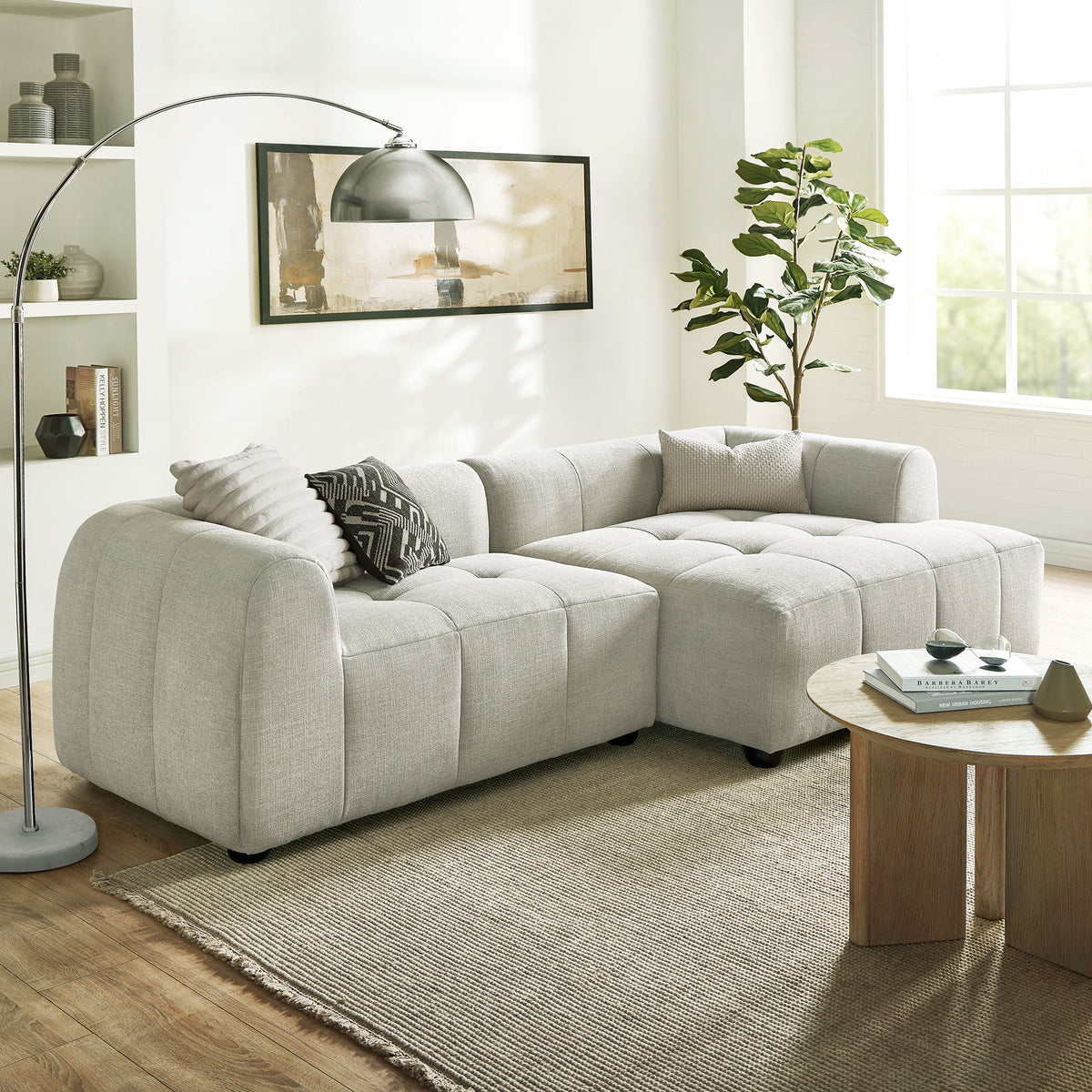 Liana Right-Facing Upholstered Fabric Modular Sofa with Chaise - Linen