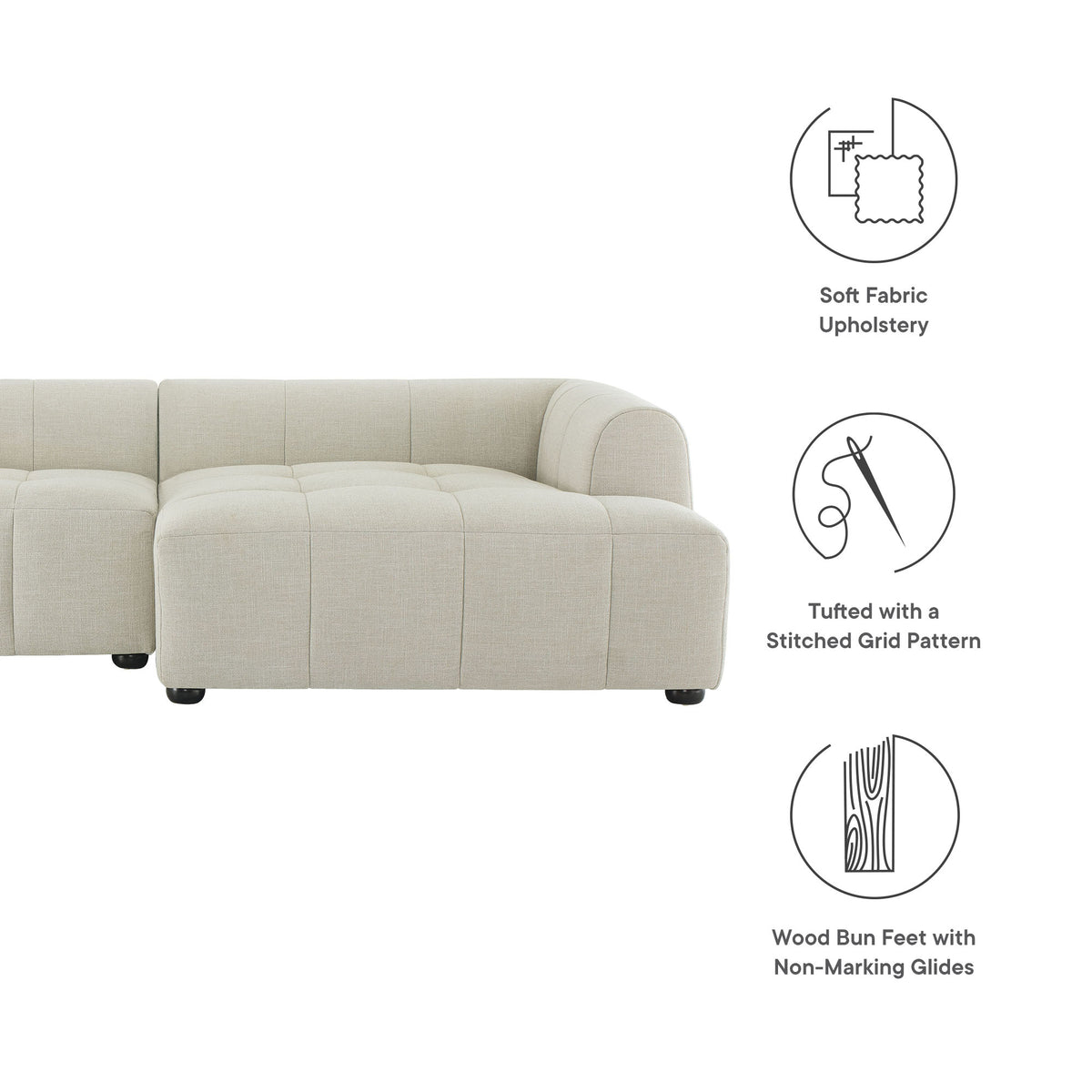 Liana Right-Facing Upholstered Fabric Modular Sofa with Chaise - Linen