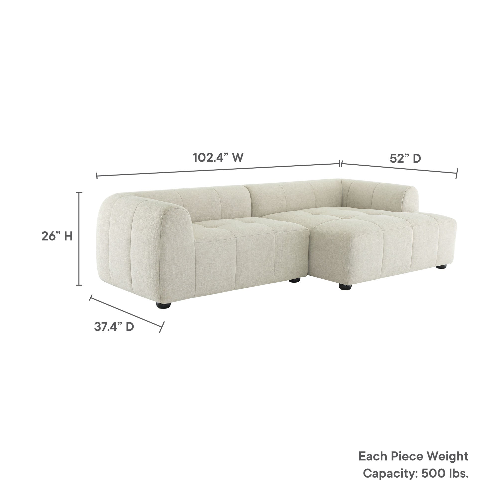 Liana Right-Facing Upholstered Fabric Modular Sofa with Chaise - Linen
