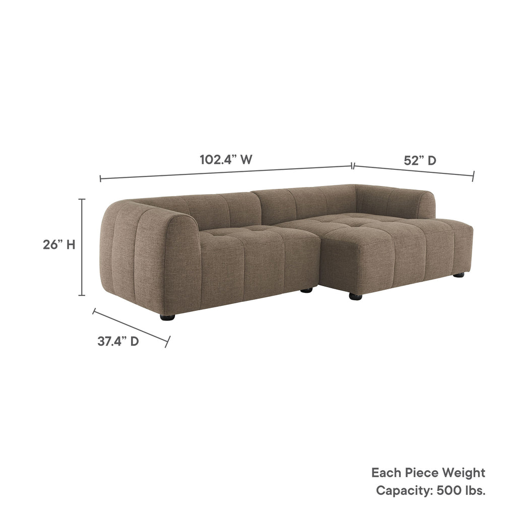 Liana Right-Facing Upholstered Fabric Modular Sofa with Chaise - Mocha