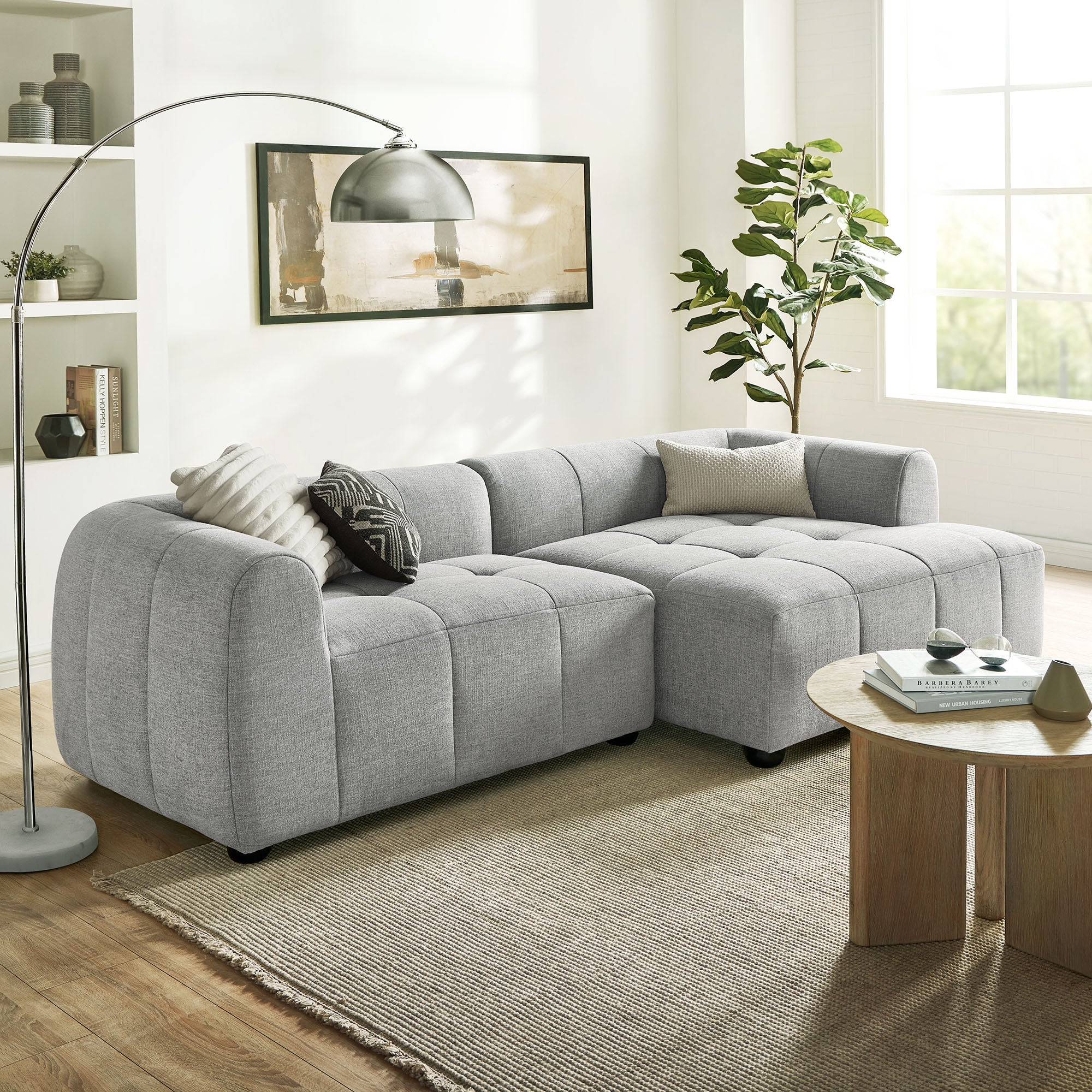 Liana Right-Facing Upholstered Fabric Modular Sofa with Chaise - Pewter