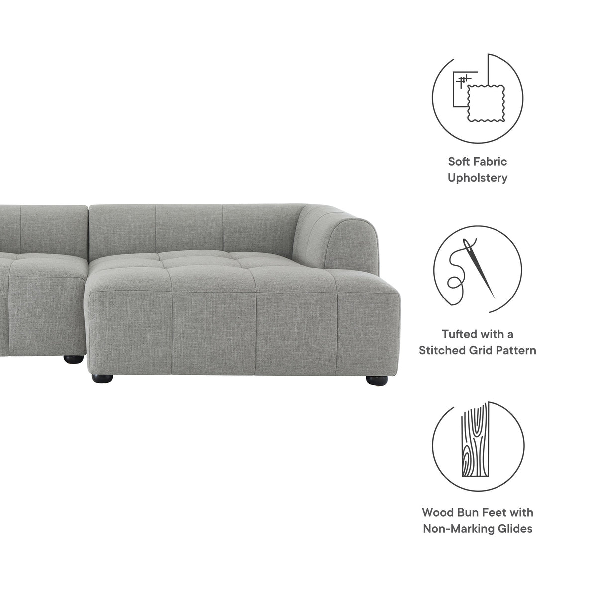 Liana Right-Facing Upholstered Fabric Modular Sofa with Chaise - Pewter