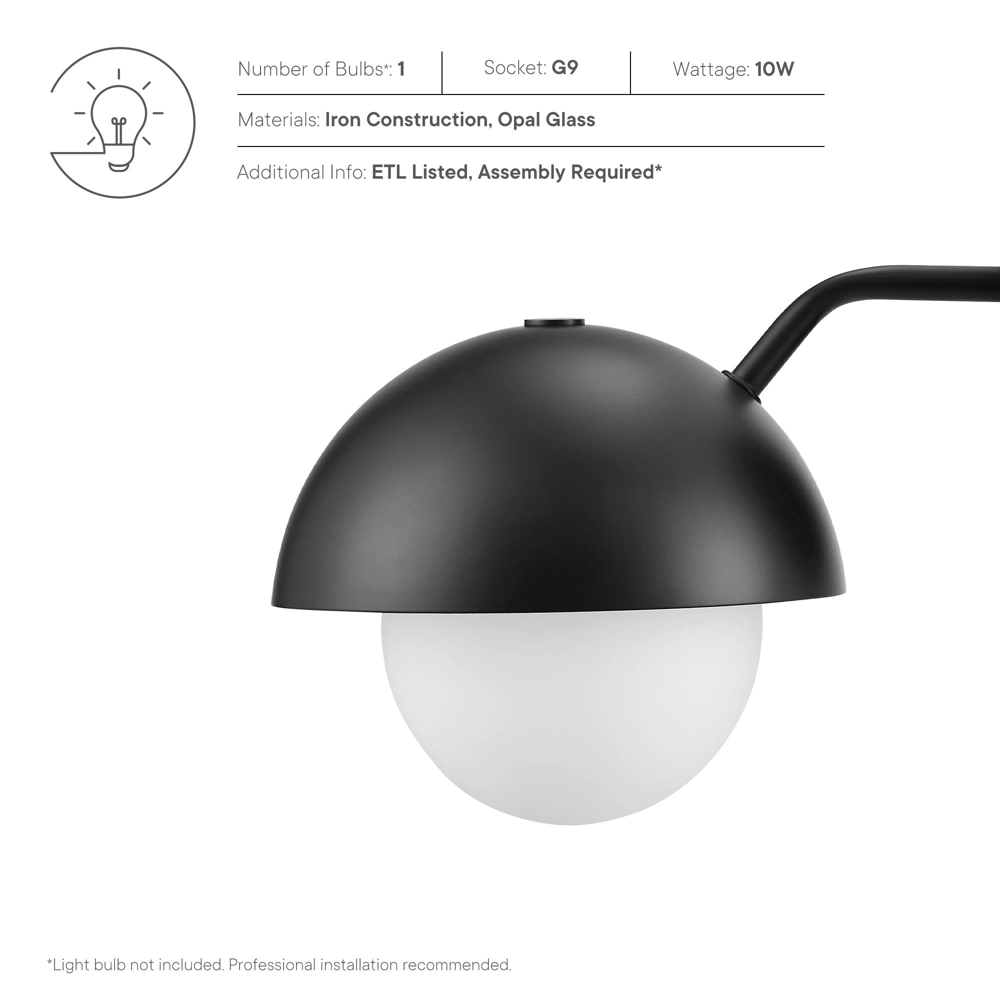 Eclipse Globe Wall Sconce - Black