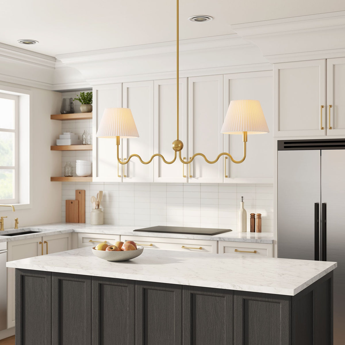 Wave Squiggle 2-Arm Pendant Light - Brass
