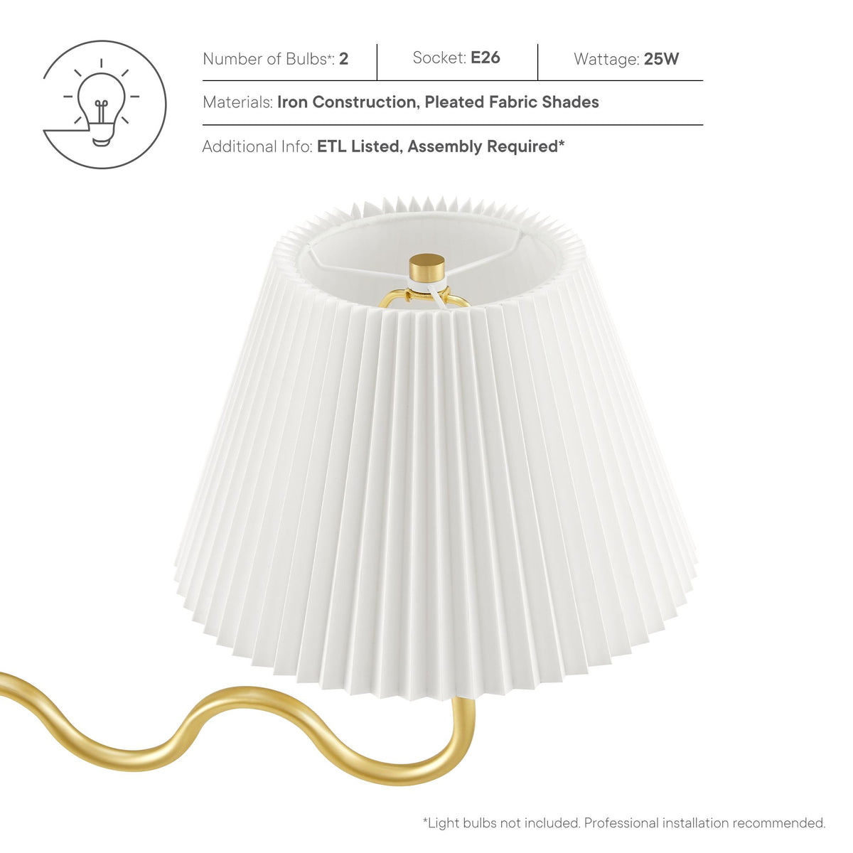 Wave Squiggle 2-Arm Pendant Light - Brass