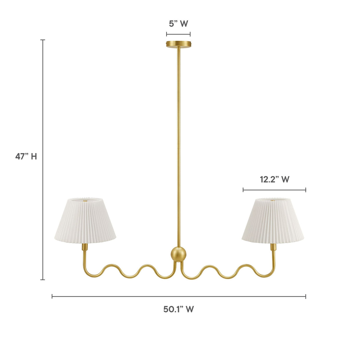 Wave Squiggle 2-Arm Pendant Light - Brass