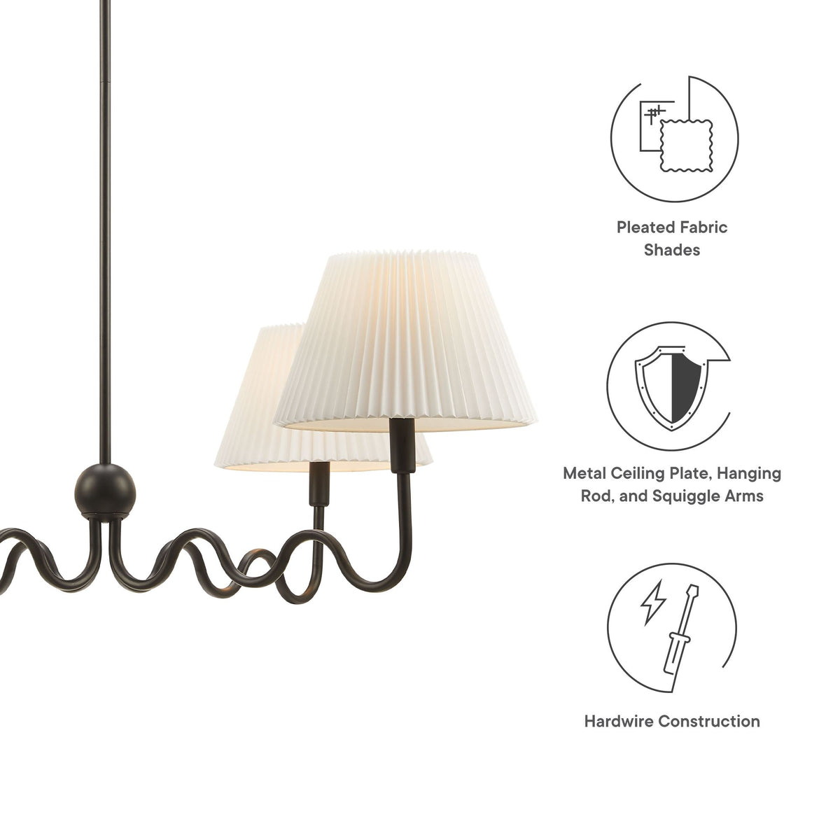 Wave Squiggle 4-Arm Pendant Light - Black
