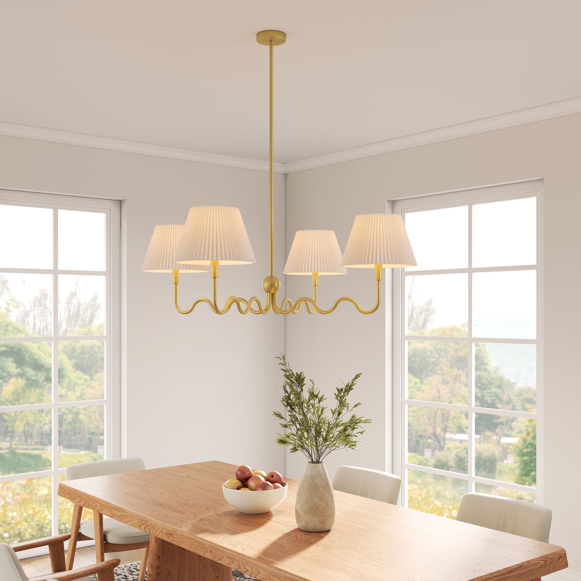 Wave Squiggle 4-Arm Pendant Light - Brass