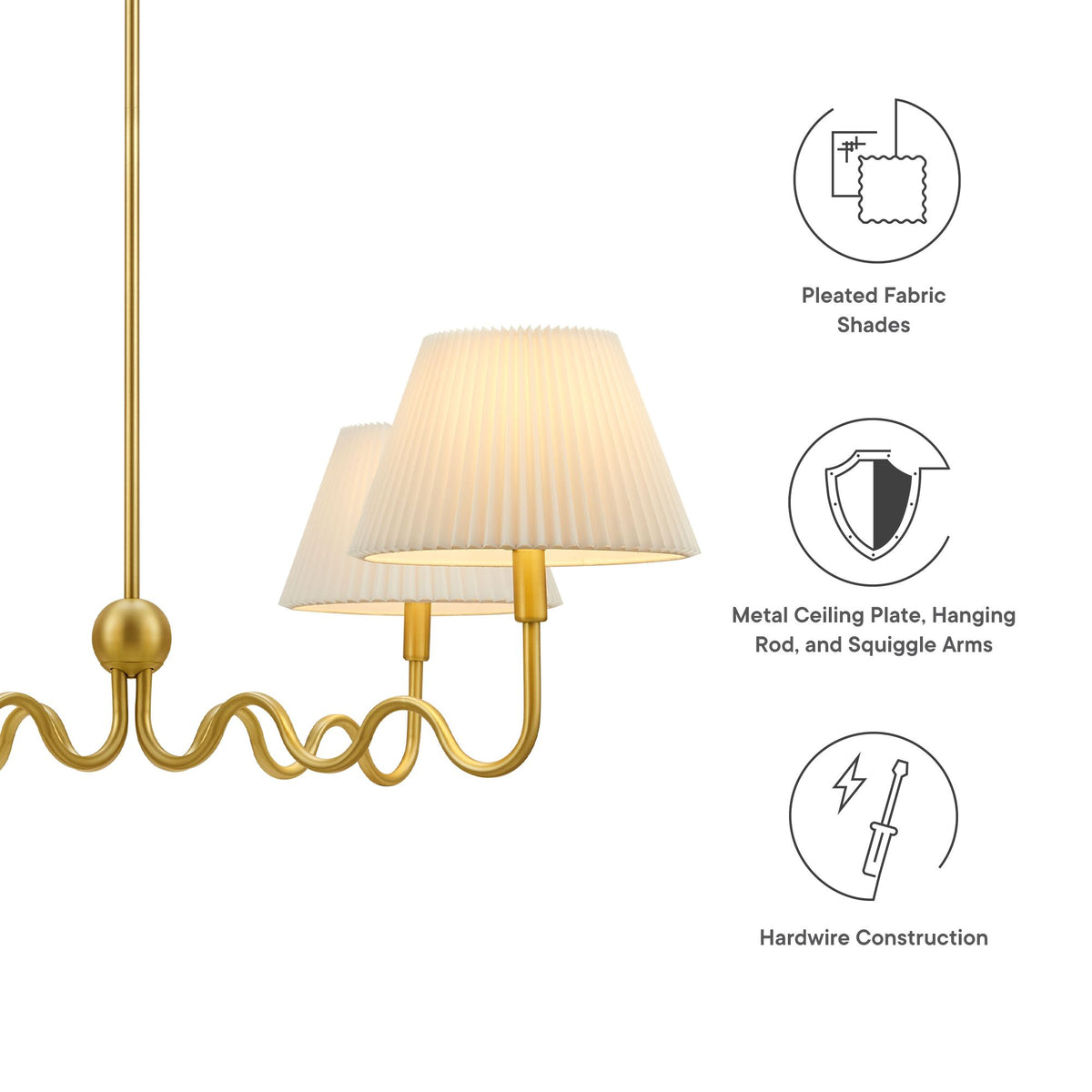 Wave Squiggle 4-Arm Pendant Light - Brass