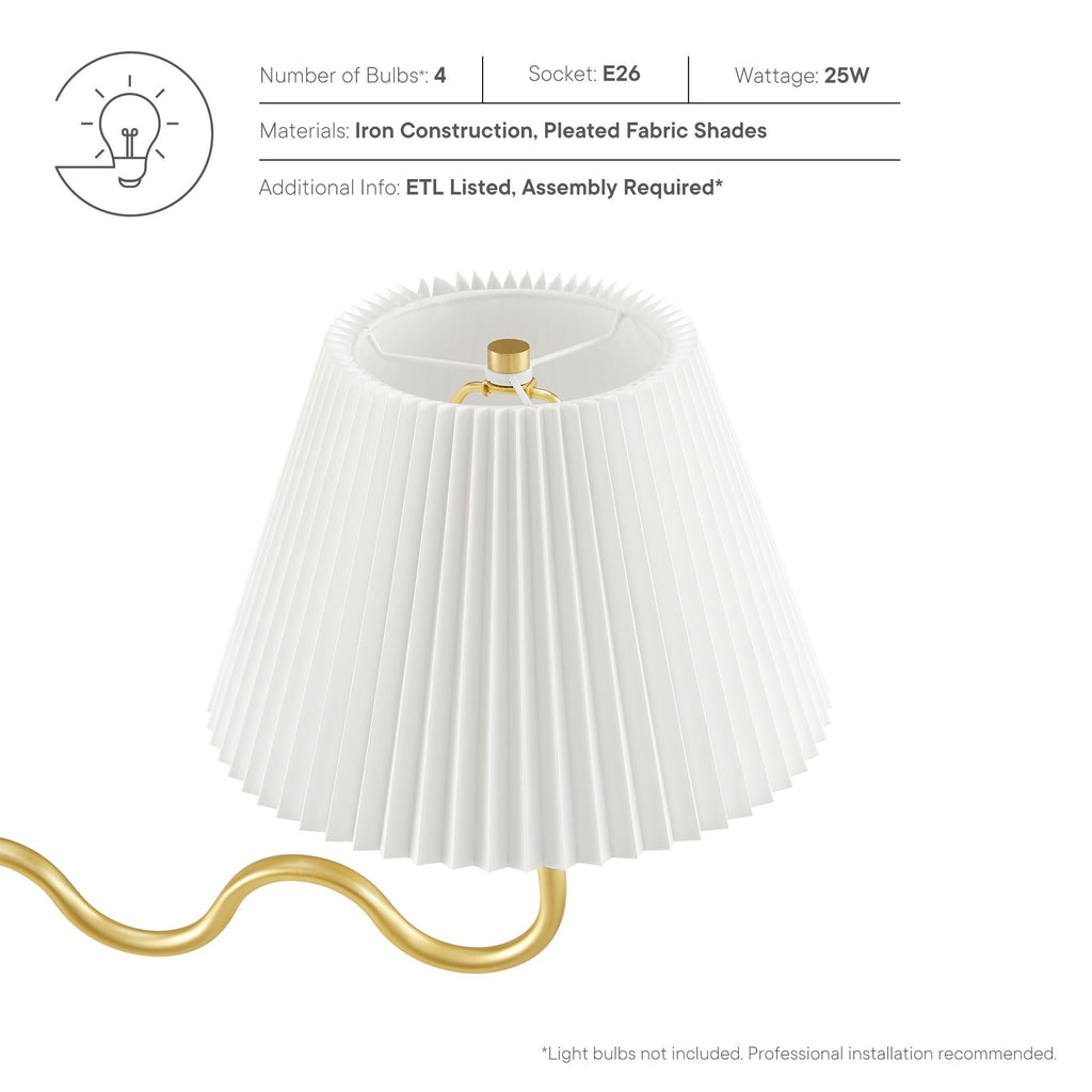 Wave Squiggle 4-Arm Pendant Light - Brass