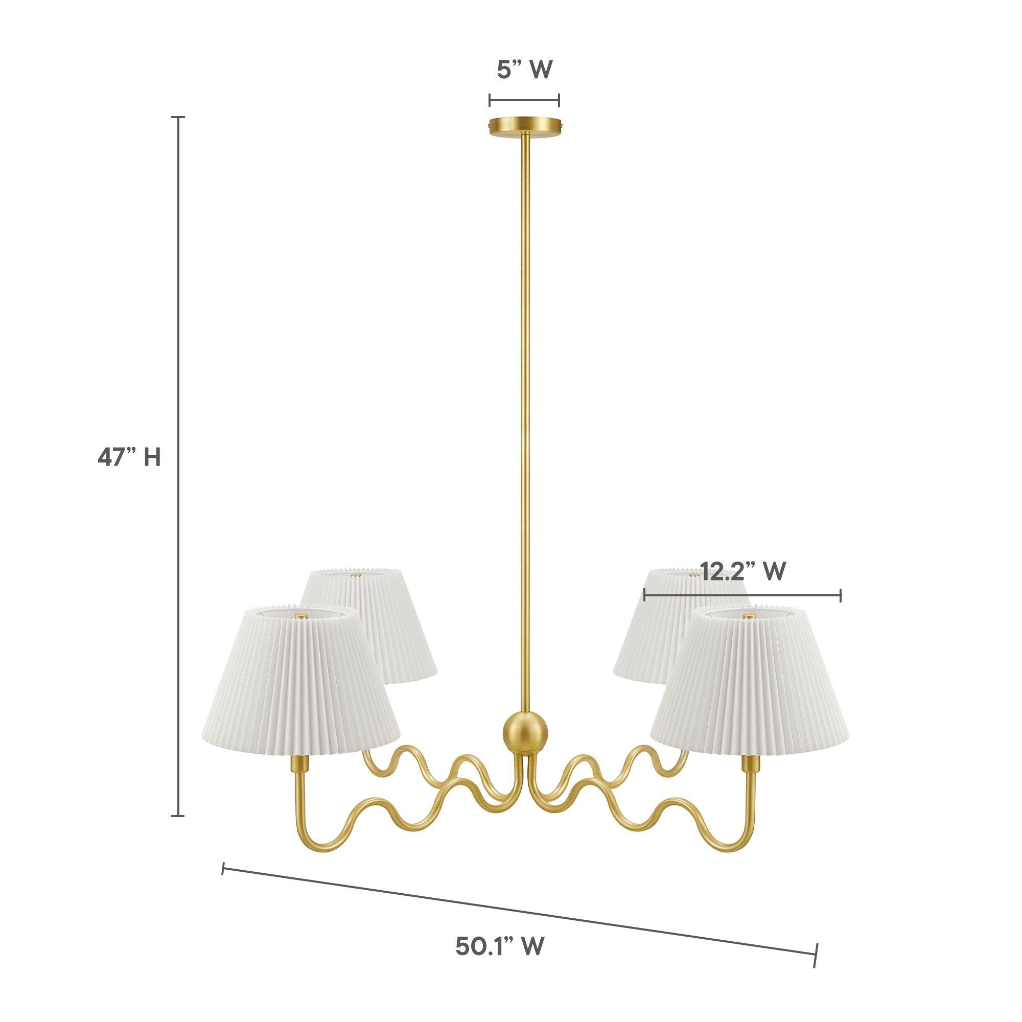 Wave Squiggle 4-Arm Pendant Light - Brass