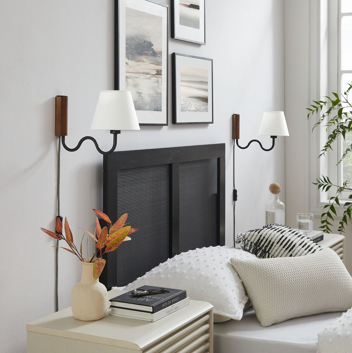 Sunlit Squiggle Arm Wall Sconce - Walnut Black