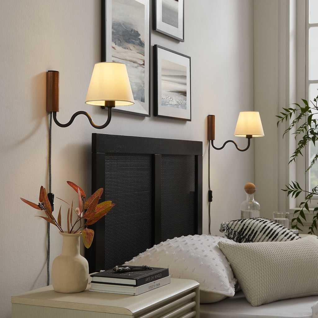 Sunlit Squiggle Arm Wall Sconce - Walnut Black