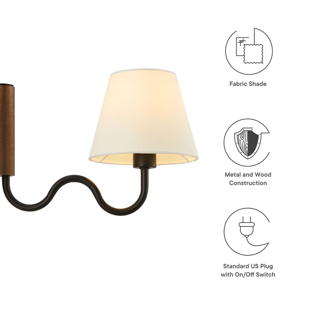 Sunlit Squiggle Arm Wall Sconce - Walnut Black