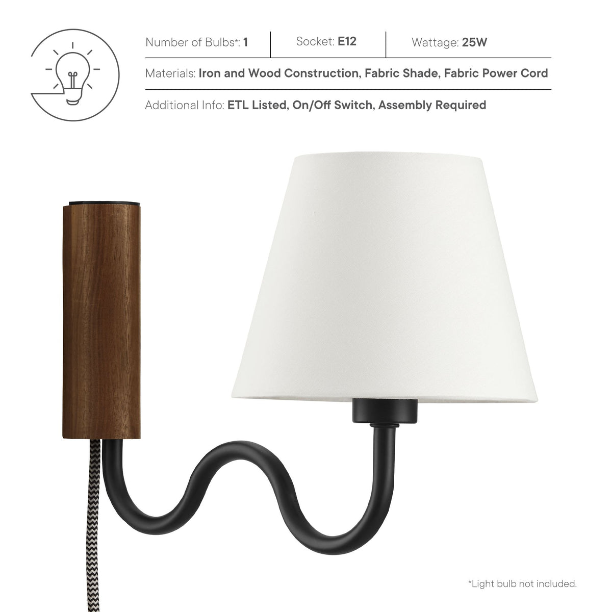 Sunlit Squiggle Arm Wall Sconce - Walnut Black
