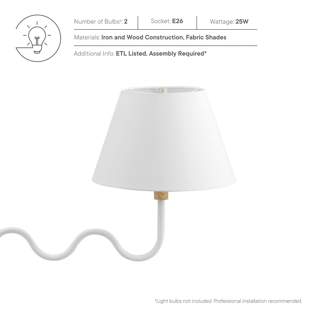 Sunlit Squiggle 2-Arm Pendant Light - Natural White