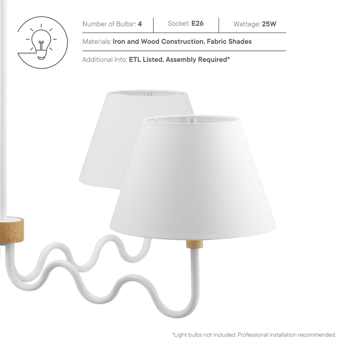 Sunlit Squiggle 4-Arm Pendant Light - Natural White