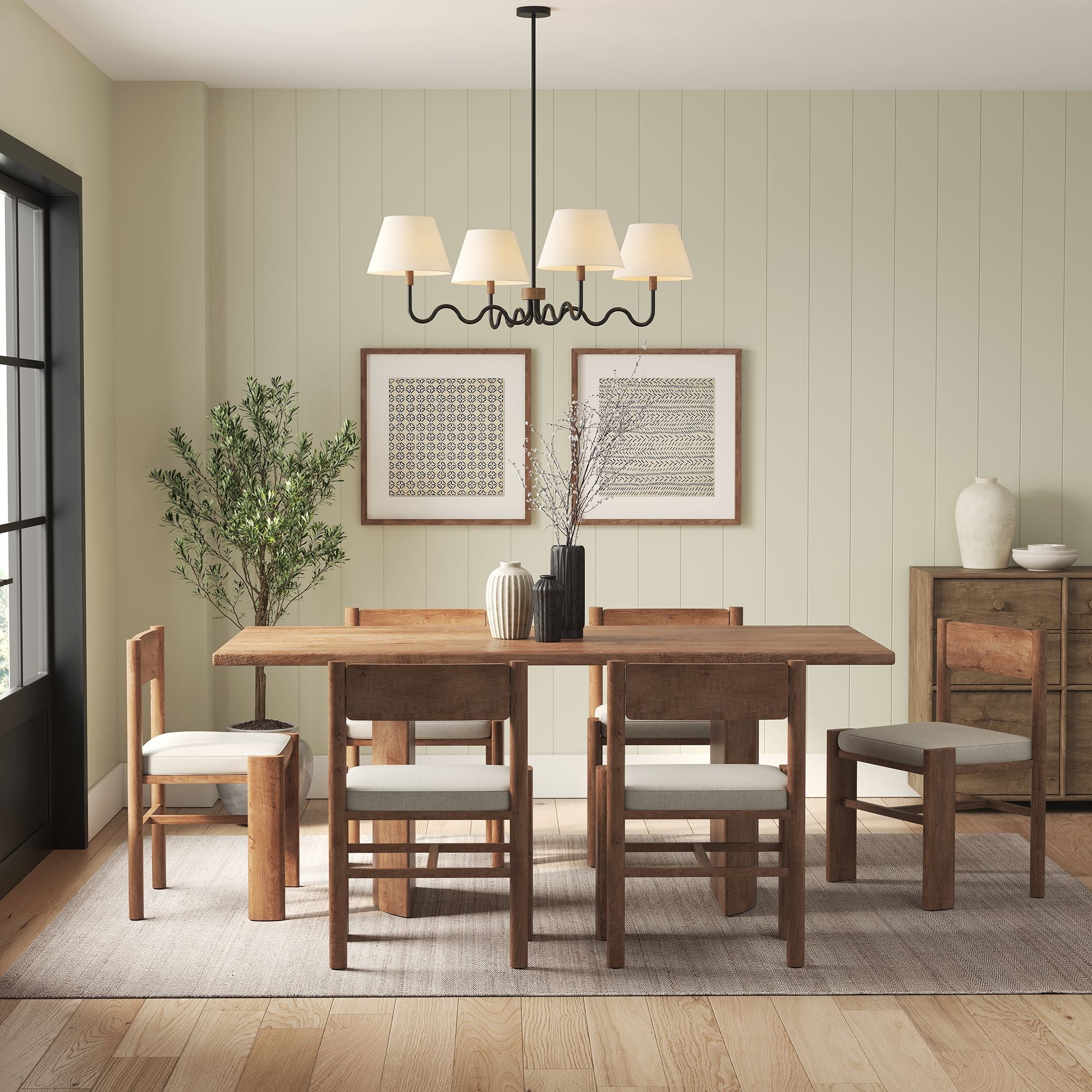 Sunlit Squiggle 4-Arm Pendant Light - Walnut Black