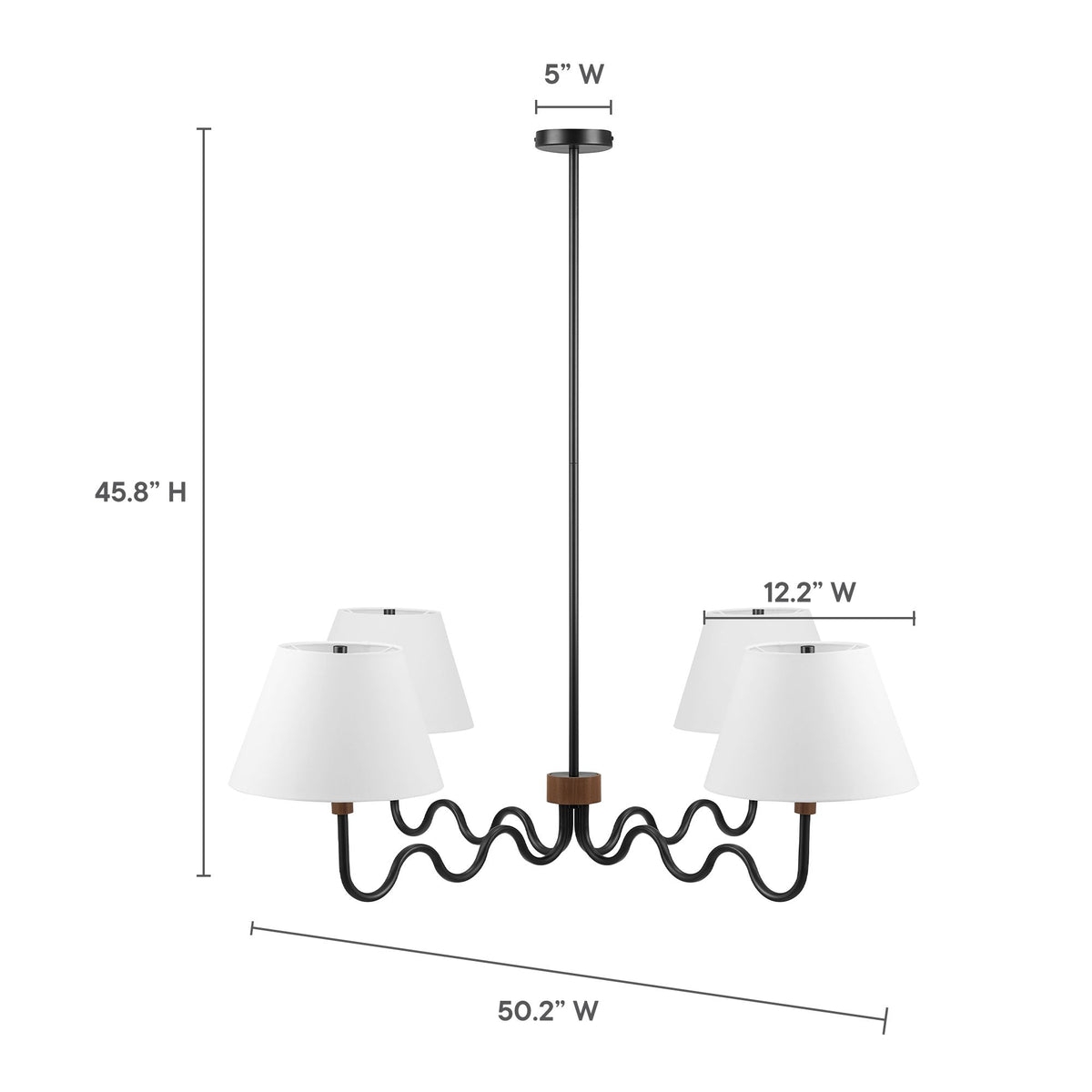 Sunlit Squiggle 4-Arm Pendant Light - Walnut Black