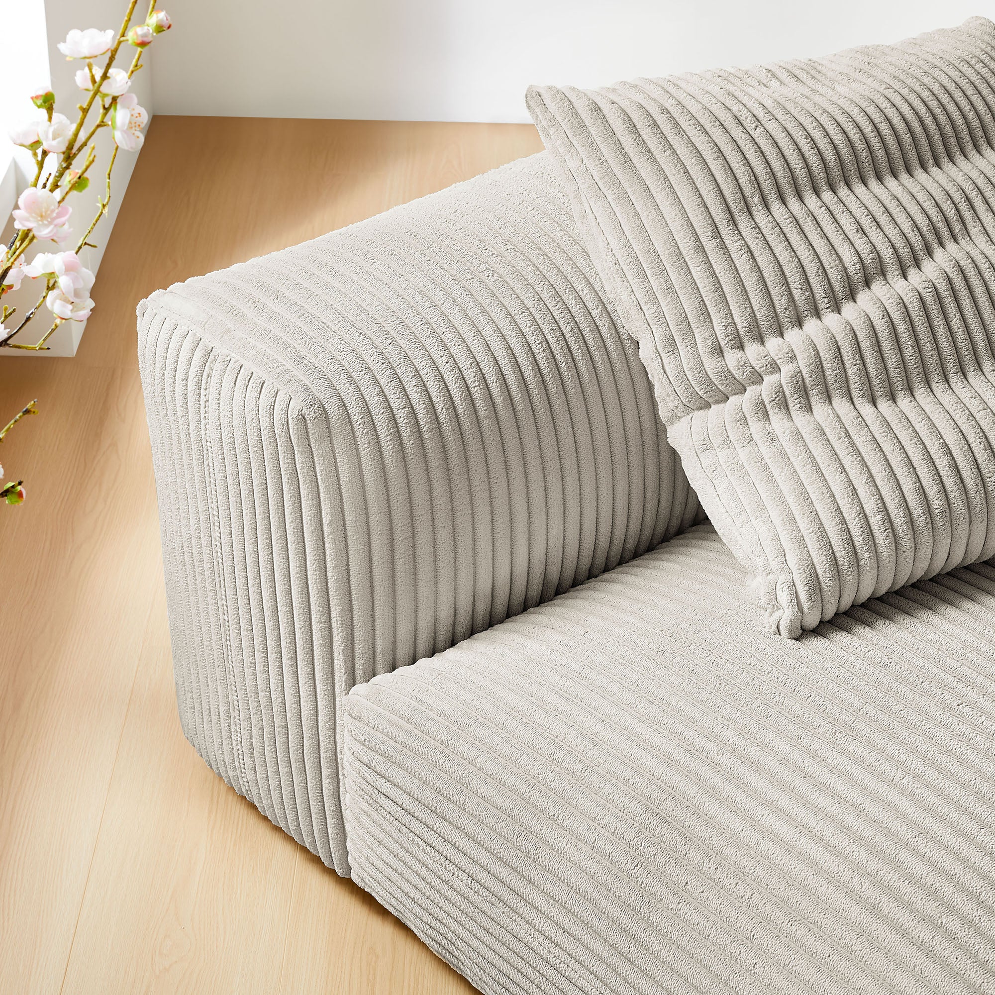 Solace Modular Corduroy Upholstered Armless Chair - Almond