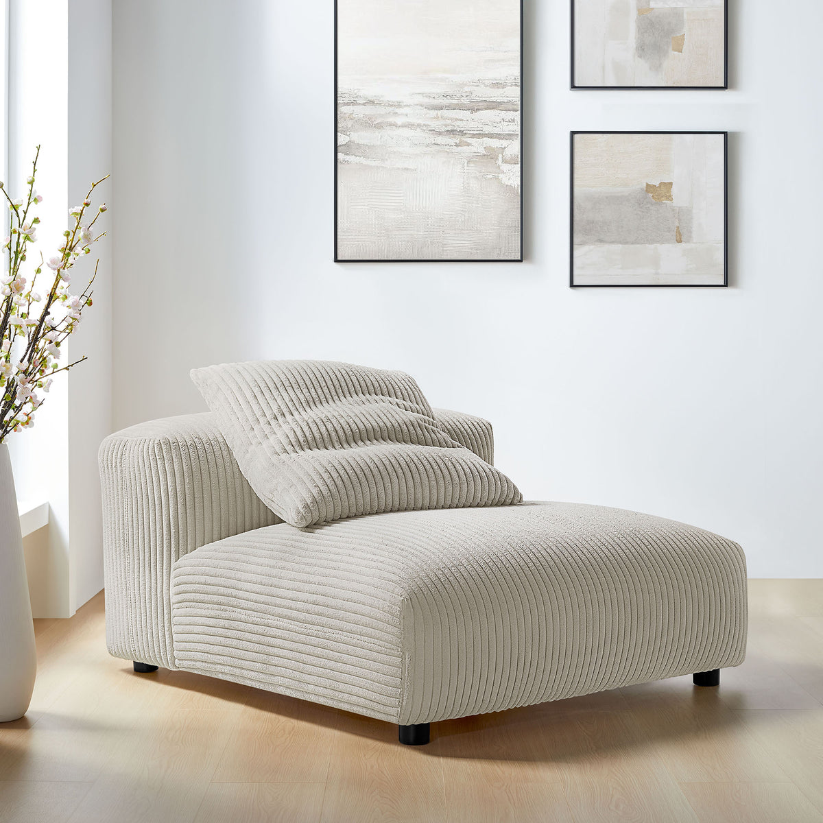 Solace Modular Corduroy Upholstered Armless Chair - Almond